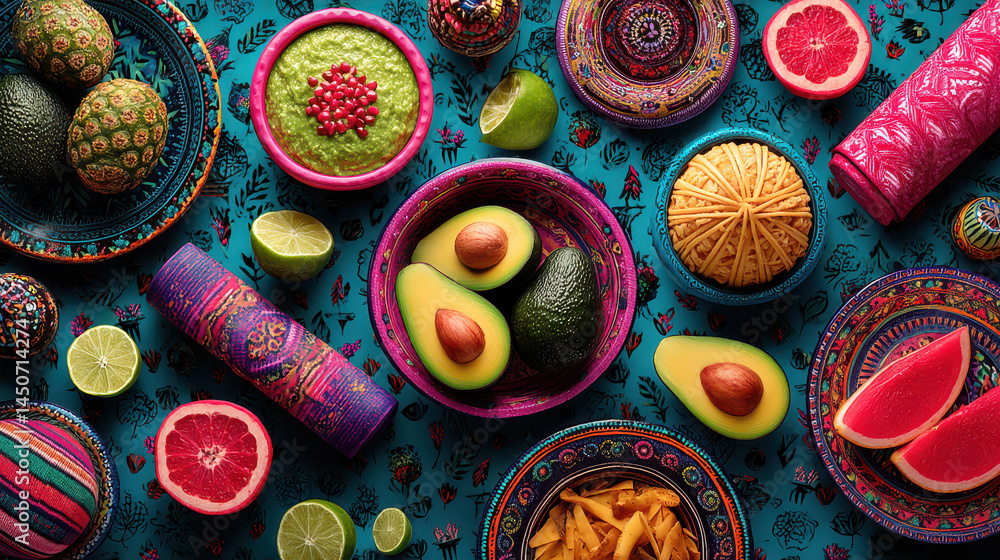 Fototapeta premium Vibrant Mexican-Themed Backdrop with Traditional Patterns for Cinco de Mayo