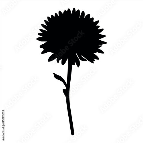 Silhouette of a Round Flower Head with Stem and Little Leaf Detail