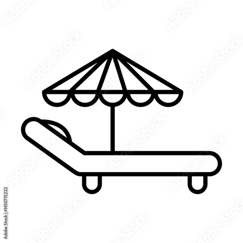 Beach umbrella and sun bed icon. Umbrella and sun lounge line icon. Vector eps 10