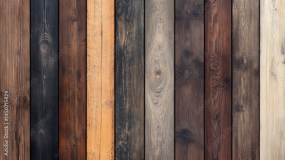 Vertical wood planks in various shades of brown. Detailed wood grain visible Vertical wood planks in various shades of brown. Detailed wood grain visible