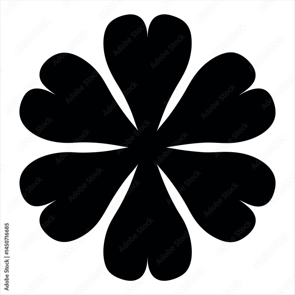 Abstract geometric flower shape with six stylized petals in black and white Abstract geometric flower shape with six stylized petals in black and white