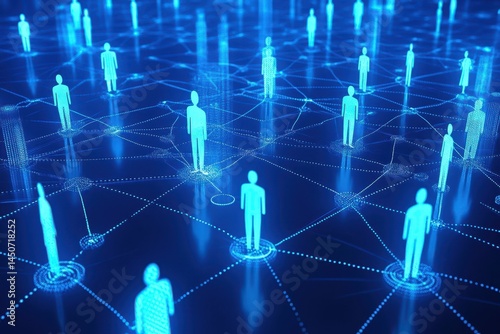 Network of connections showcasing people icons and data visualizations in a digital environment, netwrok of connections with people icons and data processing over computer servers