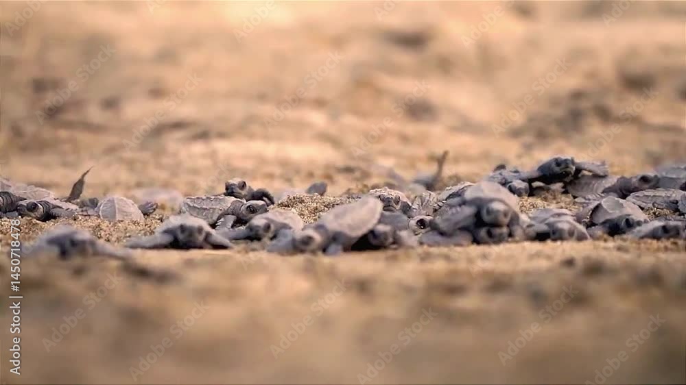 portrait of newly hatched baby turtle walking to the sea portrait of newly hatched baby turtle walking to the sea