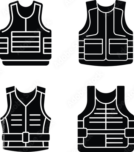 Four Types of Protective Vests Icon Set