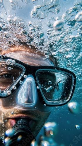 Wallpaper Mural Underwater scuba diver's face with mask and bubbles. Torontodigital.ca