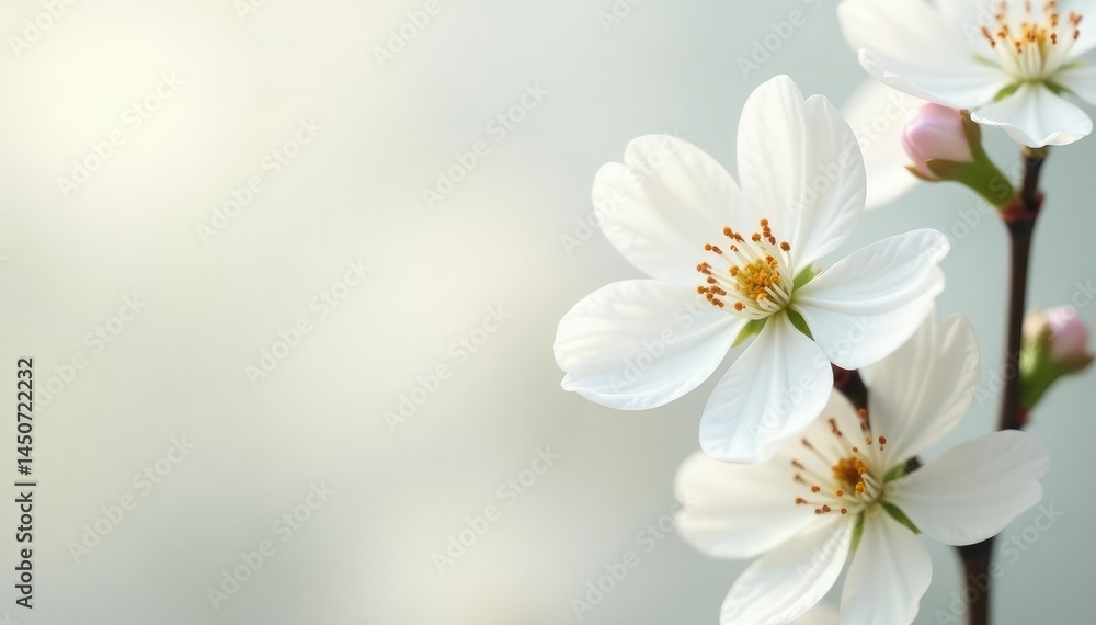 Delicate white blossom against pure white, soft light , organic, flora, peaceful Delicate white blossom against pure white, soft light , organic, flora, peaceful