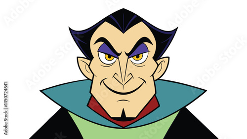 Cartoon vampire character with sharp features and sinister smile illustration