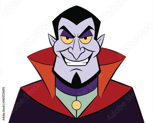 Cartoon vampire portrait with evil grin halloween vector illustration