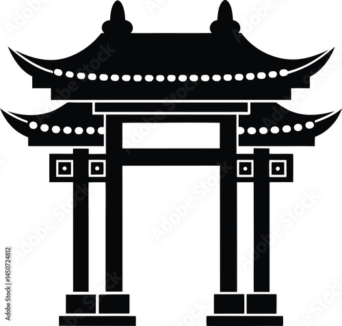 Elegant Asian Pagoda Style Gate Silhouette