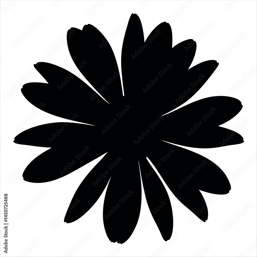 Geometric floral silhouette with petal symmetry in a minimalist design and monochrome color Geometric floral silhouette with petal symmetry in a minimalist design and monochrome color