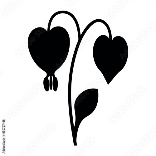 Black Silhouette of Bleeding Heart Flowers on White Background Artfully Rendered