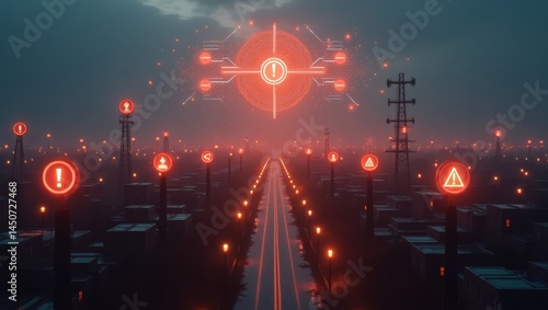 Hyperreal smart city with real-time alert system — designed for government tech, smart security, and emergency control platforms