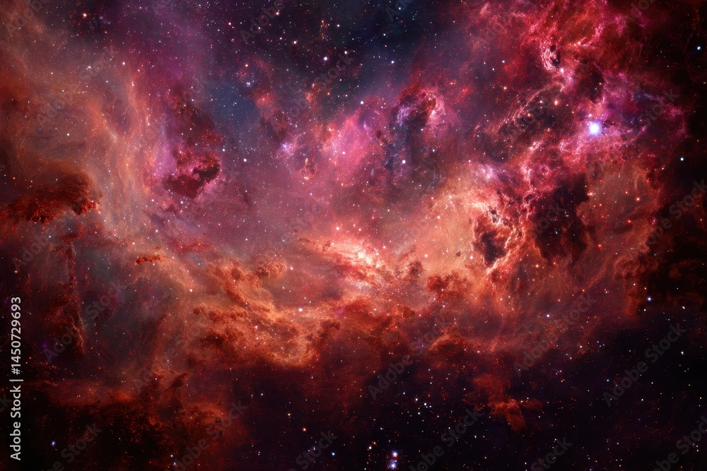 Fototapeta premium Cosmic Cloudscape: A Stunning View of a Distant Nebula in Deep Space with Stars and Dust