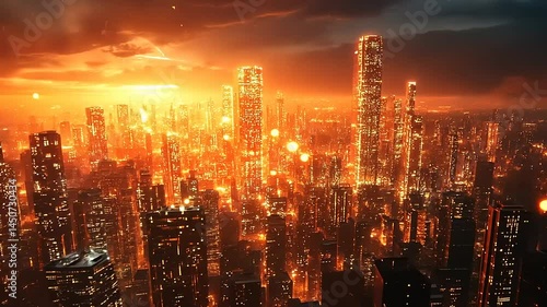 Wallpaper Mural Fiery futuristic city skyline Torontodigital.ca