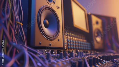 Precision audio engineering workspace with professional sound equipment array