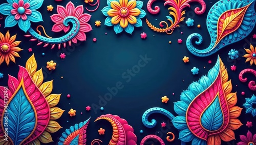 Vibrant paisley floral, teardrop shapes & flowing lines, texture, stylish, pattern
