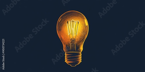 Glowing filament within sketched glass bulb