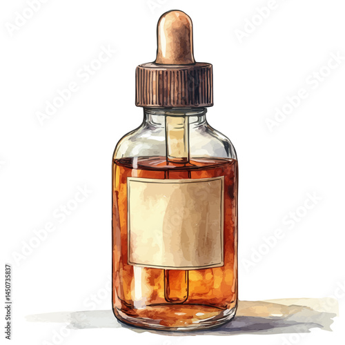 watercolor of Facial Essence Bottle With Soft Colors, vector, isolated on a white background.