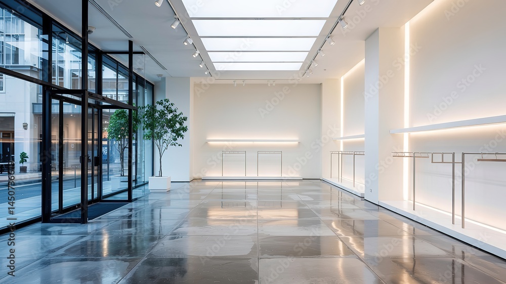 Modern Retail Space with Polished Concrete Floor and Ambient Lig Modern Retail Space with Polished Concrete Floor and Ambient Lig