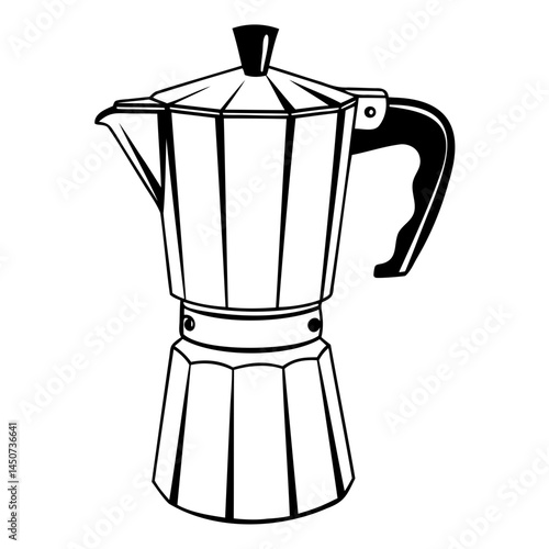 Italian stovetop espresso maker moka pot coffee machine vintage style kitchen appliance illustration vector isolated on transparent background
