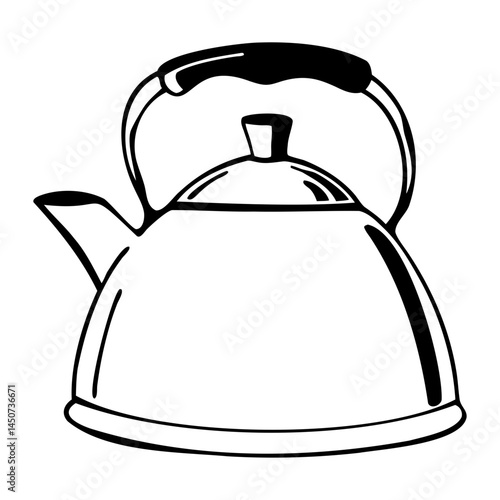 Vector illustration of a classic stovetop kettle for boiling water and making tea or coffee design element isolated on transparent background
