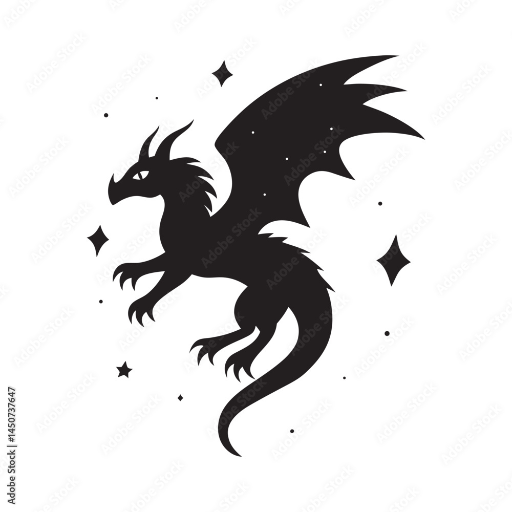 Fototapeta premium Celestial Dragon With Wings Silhouette Art