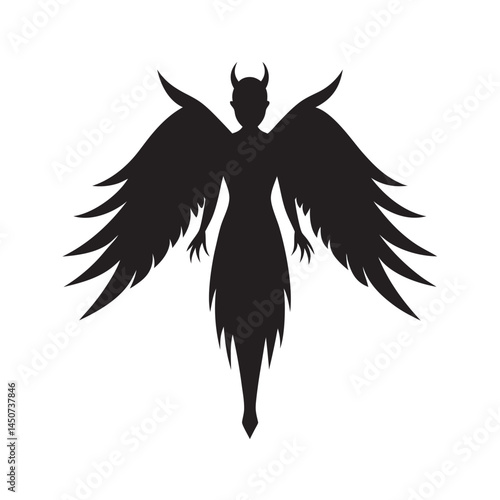 Dark Angel Spreading Wings Silhouette Design