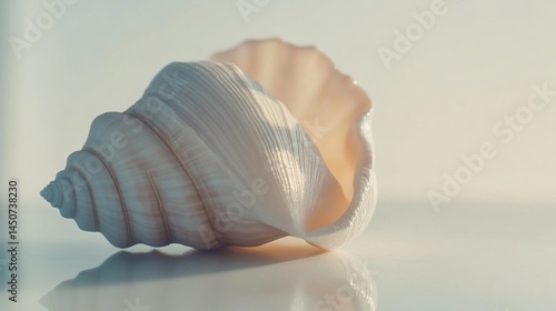 Elegant macro shot of a seashell displaying intricate details and gentle light