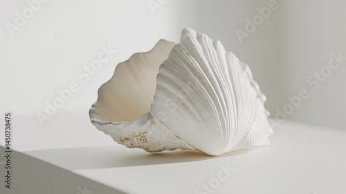 Elegant white seashell resting on a pristine surface in minimalistic style