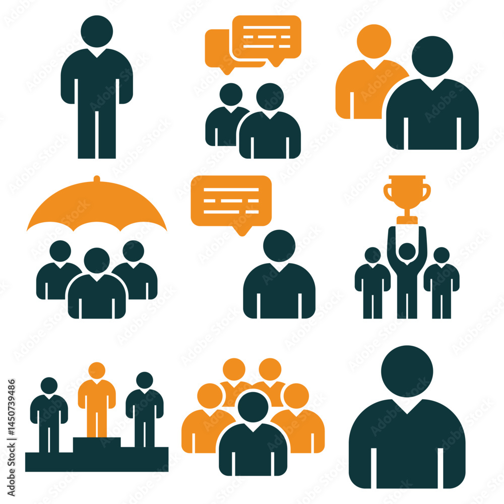 Teamwork icon of human group and person crowd Teamwork icon of human group and person crowd