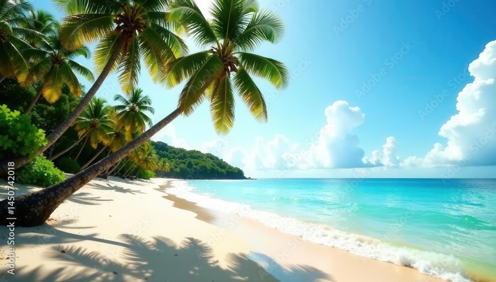 Obraz premium Sun-drenched Sri Lankan beach, swaying coconut palms , idyllic, sunlight, tropics