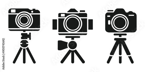 Camera and Video Equipment Icons Vector Set  Tripods DSLR Action Cameras Studio Gear.