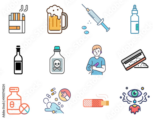 Breaking Free: Addictions Linear Color Icons Set