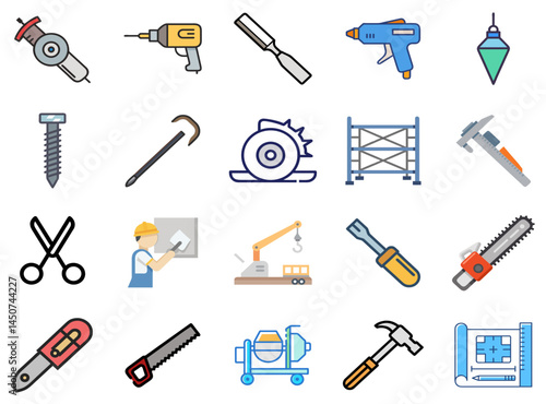 Build & Create: Construction Tool Linear Color Icons Set