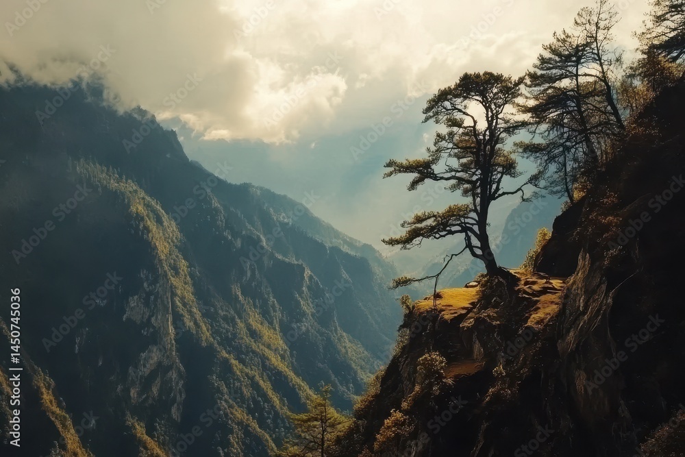 Obraz premium Spectacular time lapse showcasing the majestic Tigers Nest in Bhutan against a dramatic mountain backdrop, Time Lapse of the Tiger's Nest in Bhutan