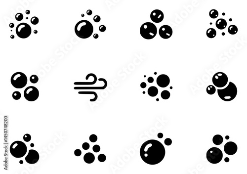 Black bubbles and wind icons set on white background
