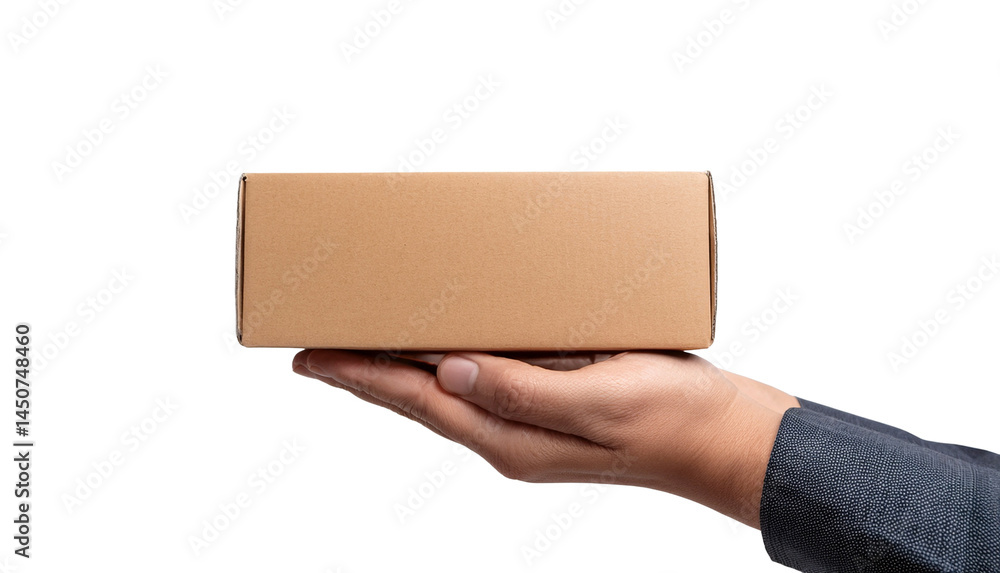 Fototapeta premium Hand holding a brown cardboard package ready for delivery