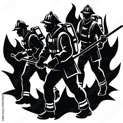 Firefighters Battling Flames: A dynamic silhouette captures the bravery of firefighters as they courageously confront raging flames.