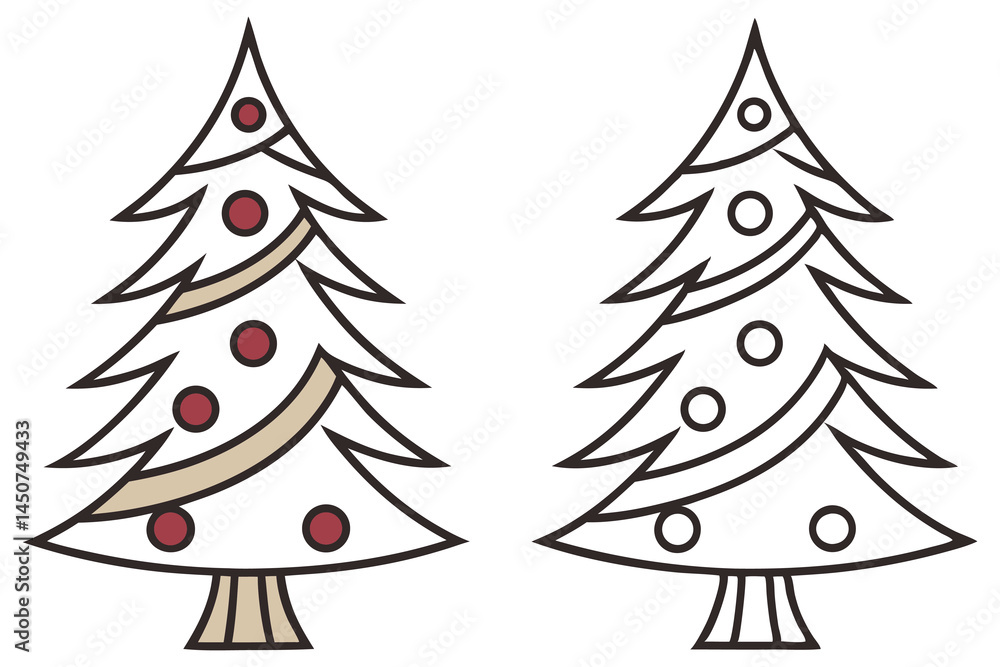 Obraz premium Two decorated trees offer slightly different holiday cheer and artistic interpretations, set on white background