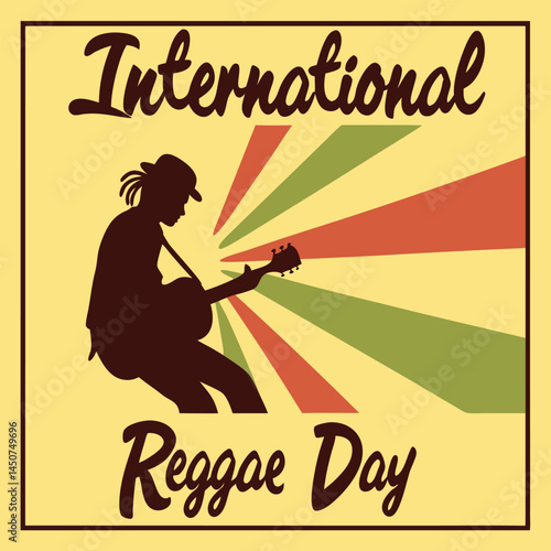 International Reggae Day: A vibrant graphic design captures the essence of International Reggae Day, showcasing a silhouette of a musician playing a guitar.