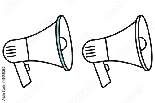 Two bullhorns, one with blue accent, present a clear, bold statement against transparency