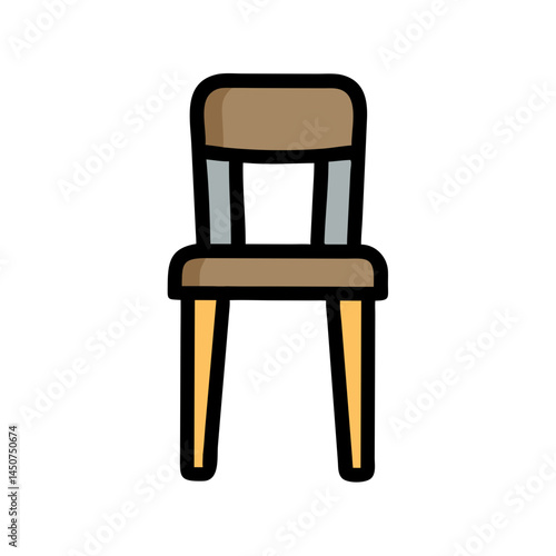 Wooden dining chair icon with beige cushion in flat style