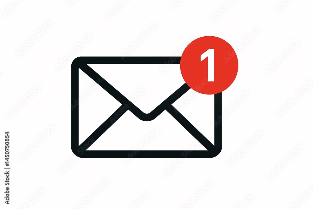 Email notification icon with one new unread message Email notification icon with one new unread message
