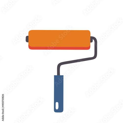 Orange paint roller tool icon in flat vector style
