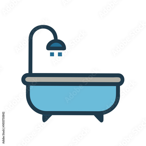 Blue bathtub with shower head in flat design