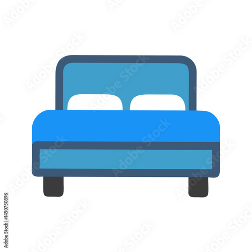 Blue double bed icon in flat modern style
