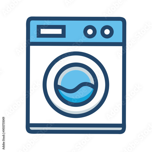 Blue washing machine icon with water symbol