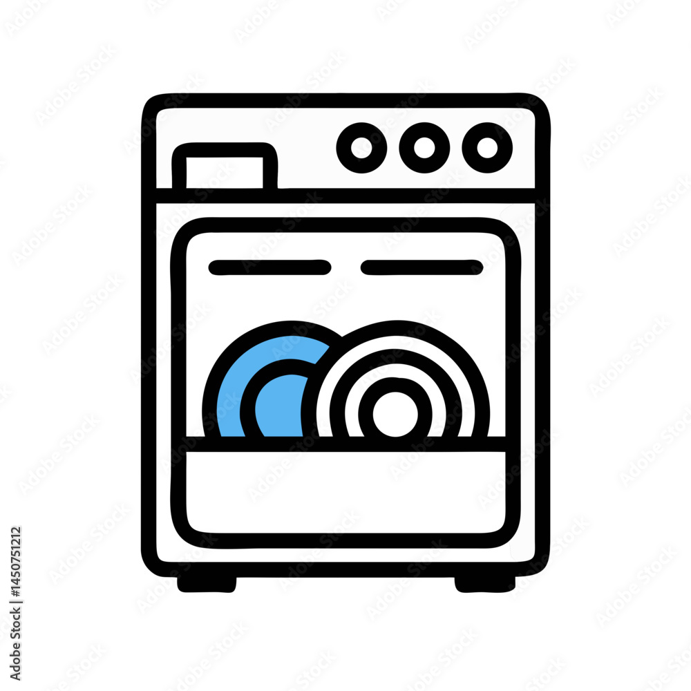 Dishwasher icon in outline style with clean plates Dishwasher icon in outline style with clean plates