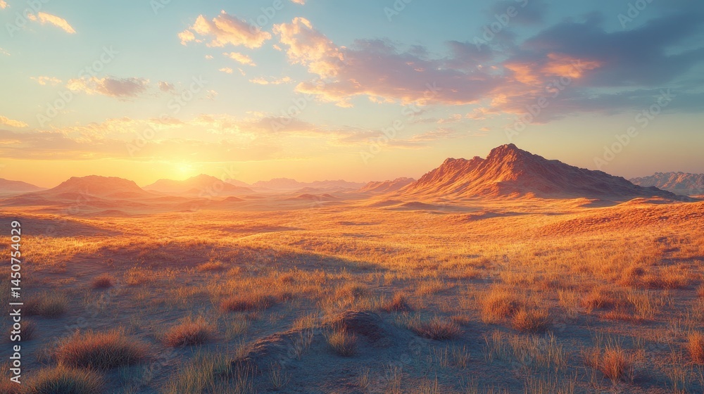 Naklejka premium Golden desert landscape at sunrise.