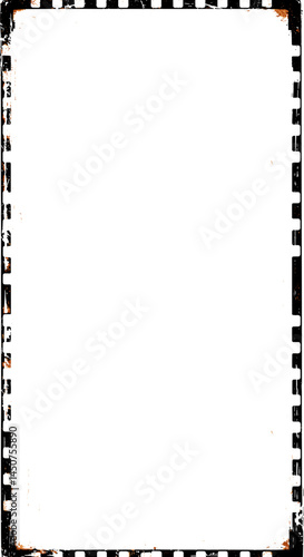 Instagram story template with transparent frame. Vintage film frame with grunge edges on white background